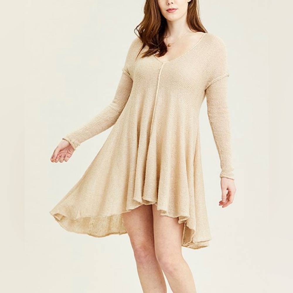 Free People Women's Tan Dancing In The Forest Tunic Sweater Size Small NEW